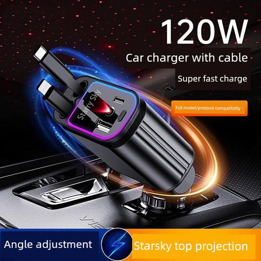 [Starry Sky] Car Charger Super USB Cellphone Car Conversion Plug Comes with Flexible Wire USB Car Charger