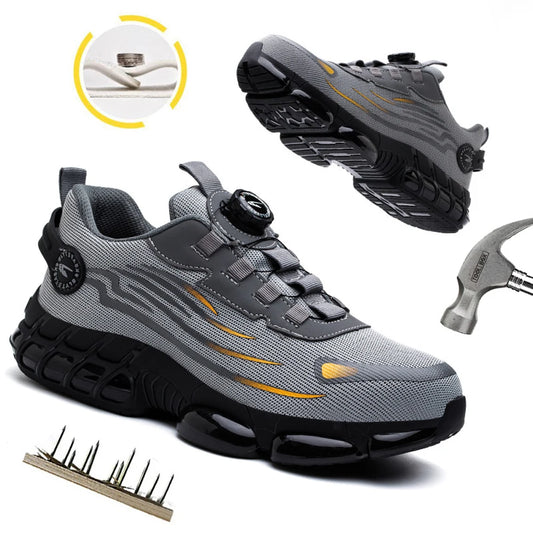 Mens Breathable Steel Toe Safety Shoes with Rotating Buttons - Puncture Proof, Rotating Buckle, Non Slip, Durable Work Shoes