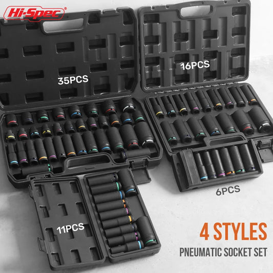 Hi-Spec 35/11/16PCS 1/2" Impact Short &Long Socket Set 8-32mm For 1/2 Air Cannon Wrench Pneumatic Long Socket Nut Driver Bit Set